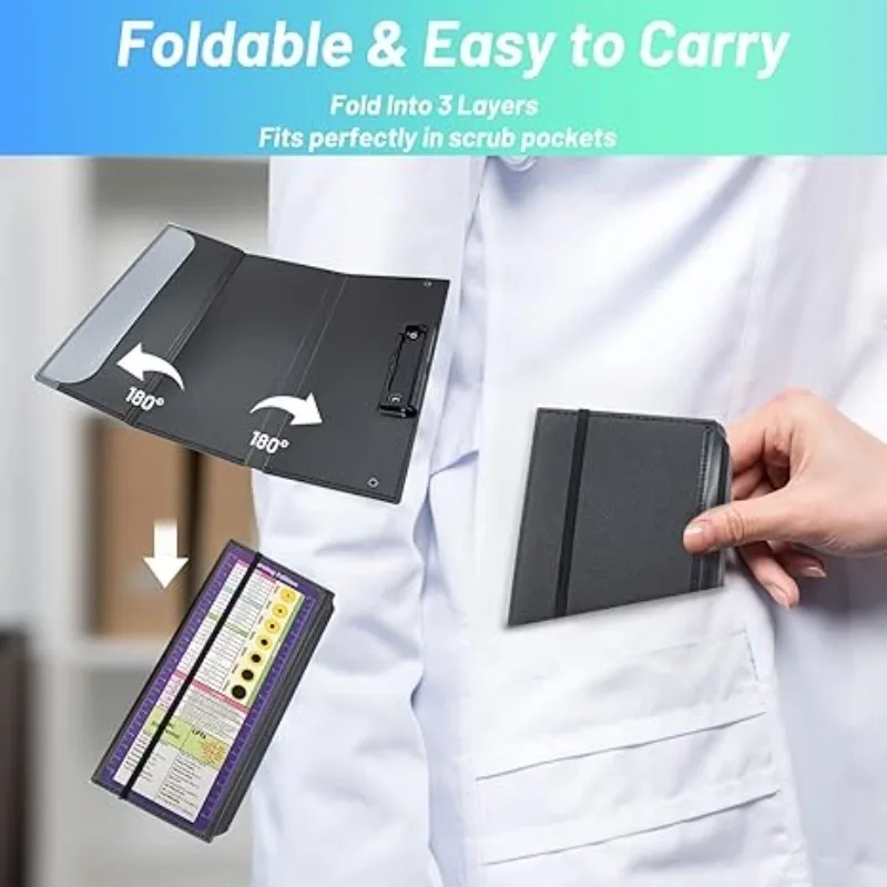 3 Layer Foldable Nursing Clipboard Pocket Size with Pen Holder Elastic Portable Multi Functional Clip Board Stationery Supplies