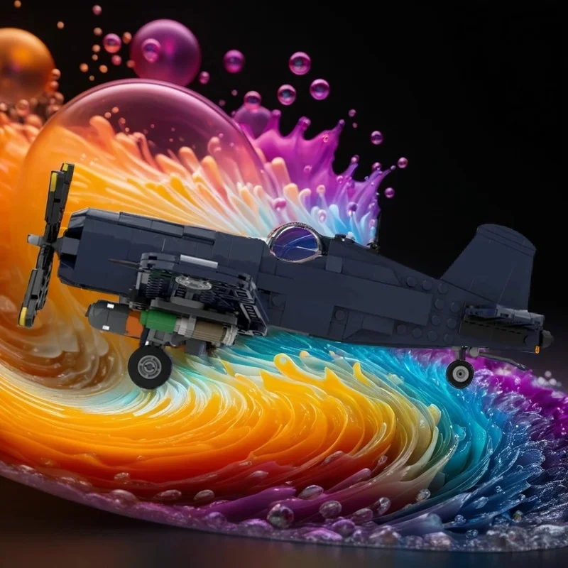 

NEW 586PCS MOC Creative Model F4U Corsair Navy DIY Ideas Assembly Building Blocks Birthday Gift Display Decoration Building Set