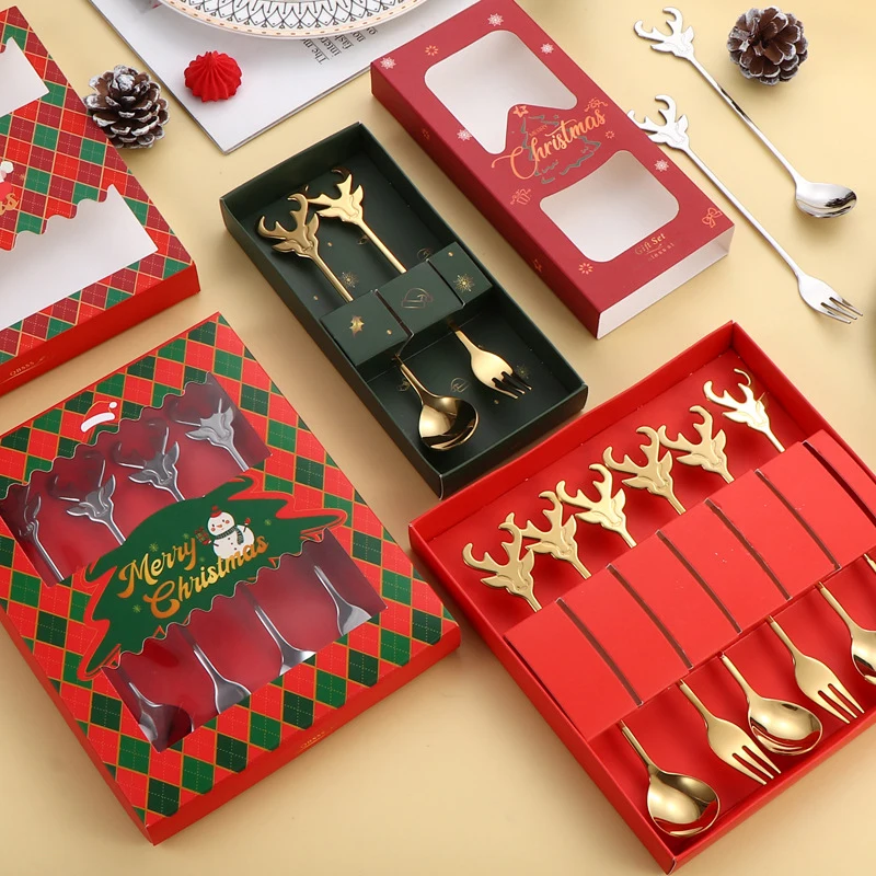 1/2/4/6Pcs Creative Deer Head Christmas Tableware Set Pastry Forks And Tea Spoon Set Stainless Steel Kitchen Bar Accessories