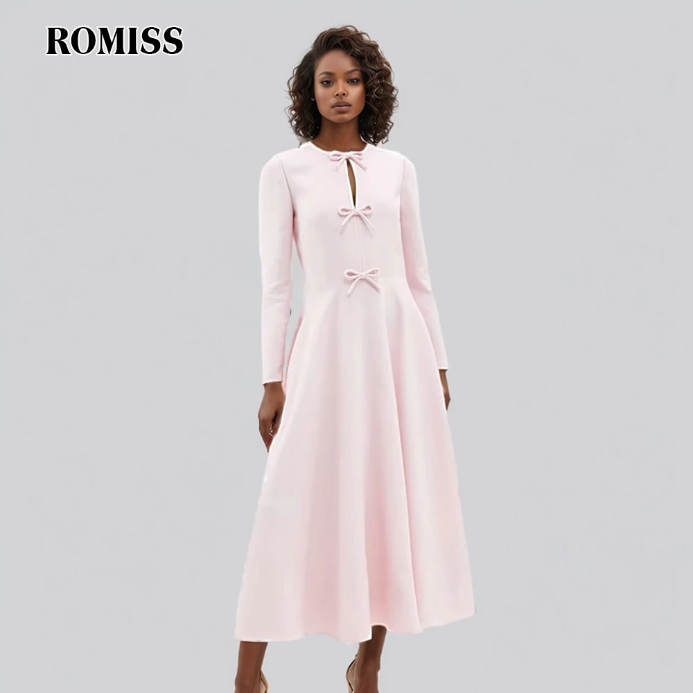 ROMISS Solid Patchwork Bowknt Elegant Dress For Women O Neck Long Sleeve Spliced Zipper Hollow Out Chic Dress Female New