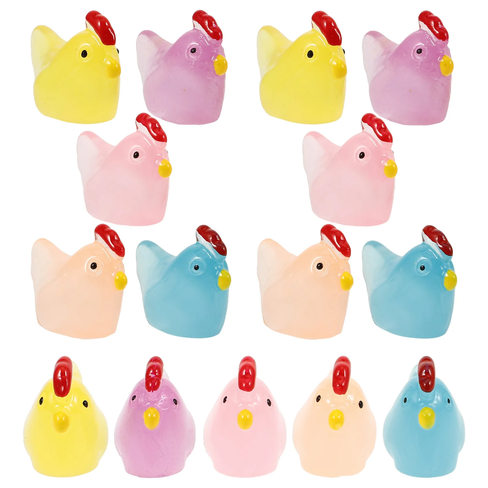 20 قطعة تماثيل الفرخ المصغرة مضيئة الراتنج تماثيل الفرخ الصغيرة لبيوت الدمى حدائق دجاج مضيء دجاج صغير