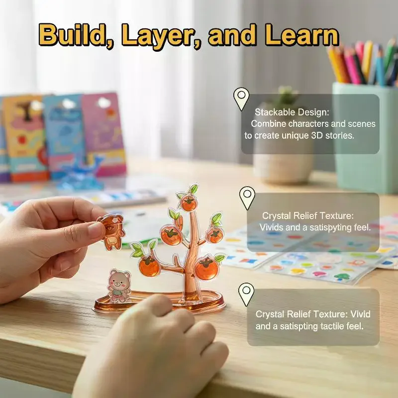3D Crystal Stickers, Cute Relief Stickers Fun Stacking Series Children's Toys Exchange Stickers Office School Supplies