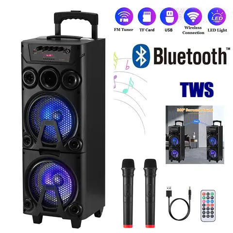 6000W Portable Bluetooth Speaker Heavy Bass Dual 8 " Subwoofer Sound System Party Led Light Rechargeable Outdoor  Speaker