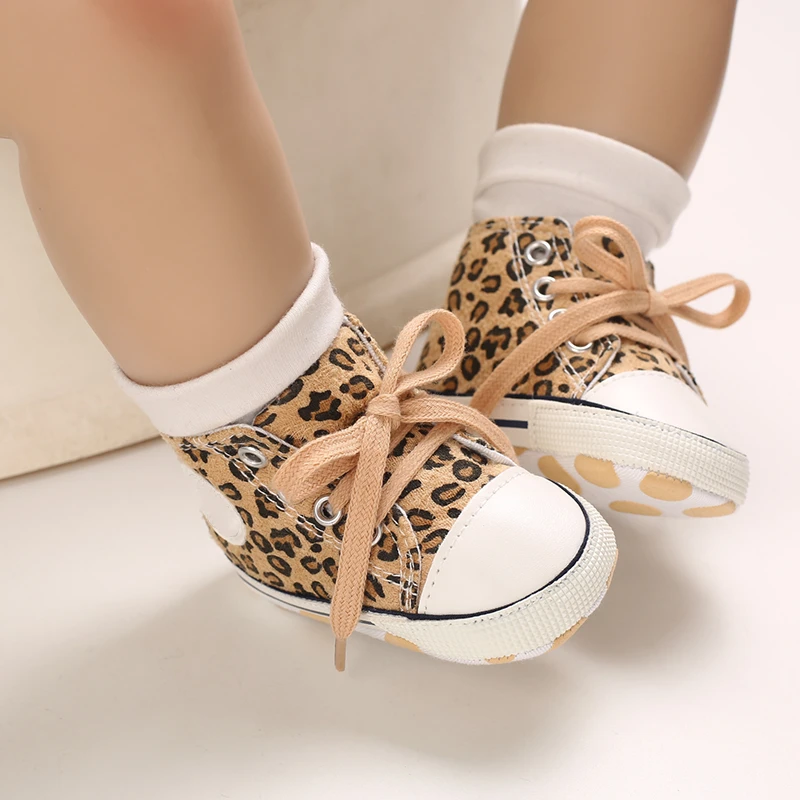 Baby Shoes Boys And Girls Fashion Leopard Print Canvas Classic Casual Sports Newborn Star First Walker Baby Soft Sole Non-Slip