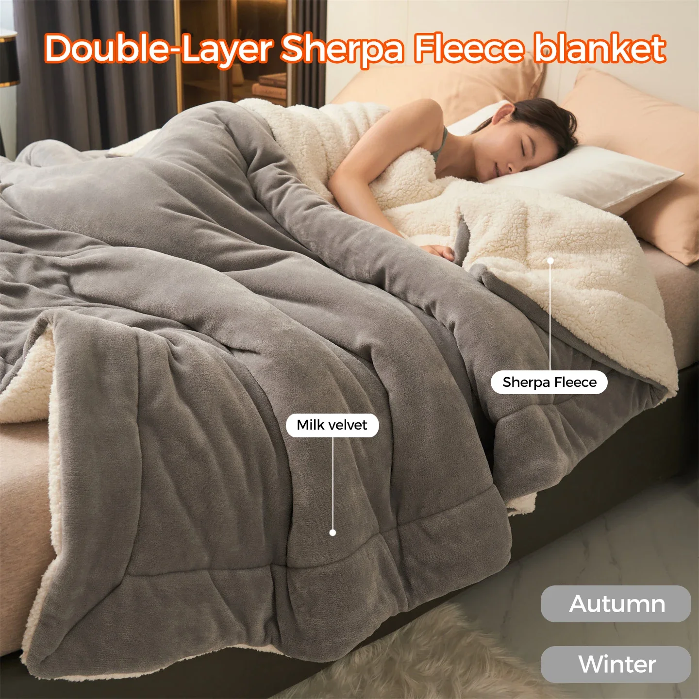 Double-Layer Sherpa Fleece Blanket for Autumn Winter Queen Size Cozy Soft Plush Bed Blanket Milk Velvet Warm Sofa Throw Blankets