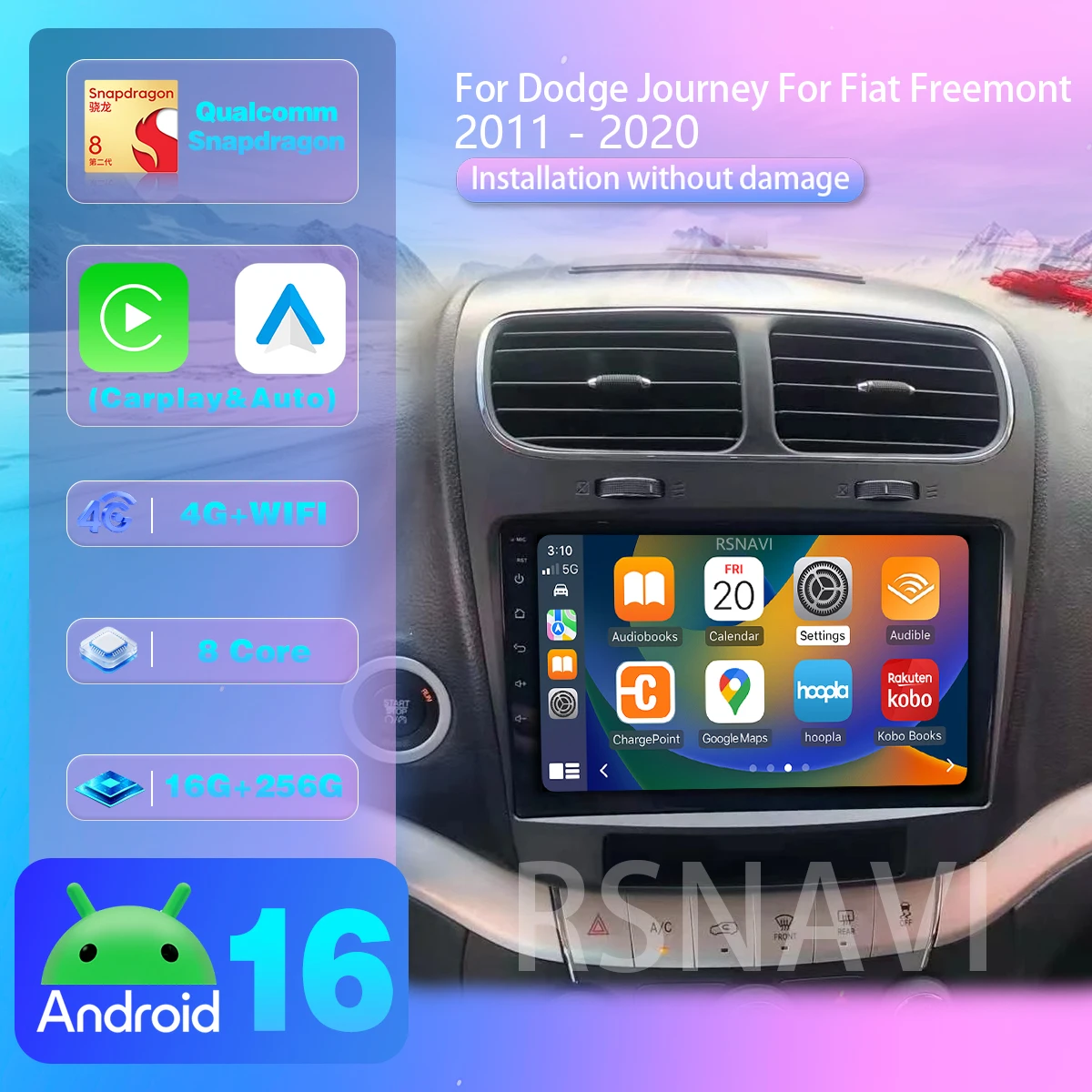 Android 16 For Dodge Journey For Fiat Freemont 2011 - 2020 Carplay Auto Car Radio Player 2K Screen steering wheel app control