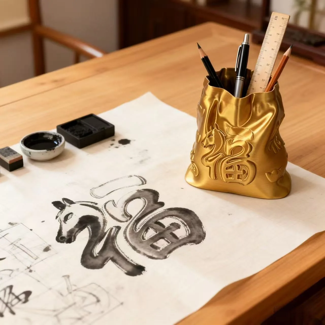 High Beauty Gold Money Bag Personalized Pen Holder Storage Bucket Cartoon Student Desktop Office Money Attraction