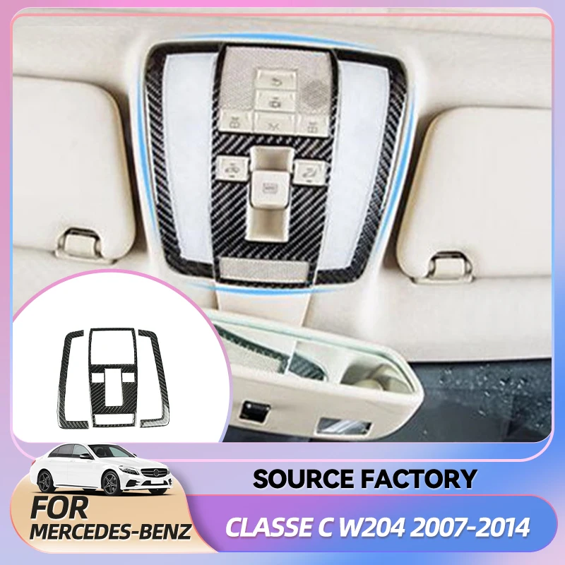 

Hot Interior Stickers Carbon Fiber Car Roof Reading Lamp Cover Trim For Mercedes Benz C class W204 2007-2014 Dome Light Frame De