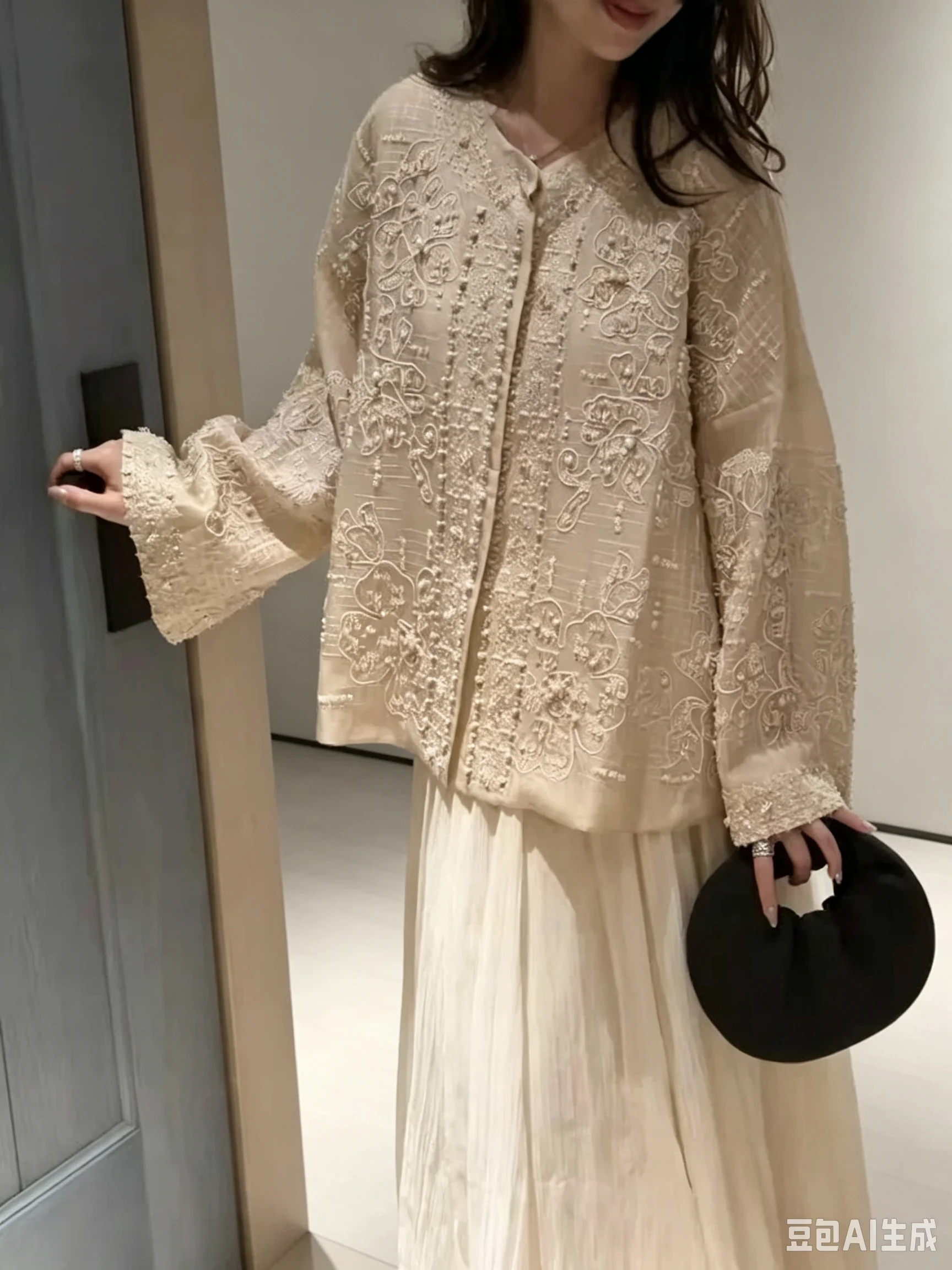 Luxury Heavy Beaded Pure Silk Jacket Women Elegant Champagne Embroidered Evening Coat High-End French Chic Outerwear