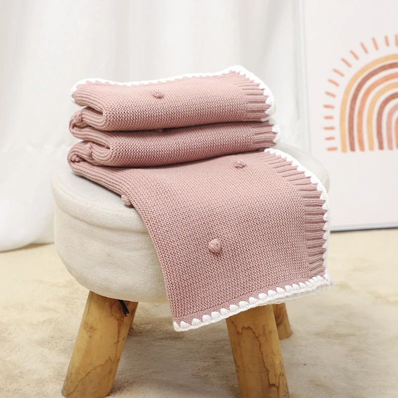 Infant Baby Blanket Knitted Super Soft Toddler Swaddlle Stroller Wrap Fashion Solid Plaid Boy Girl Newborn Bedding Quilt 90*70CM