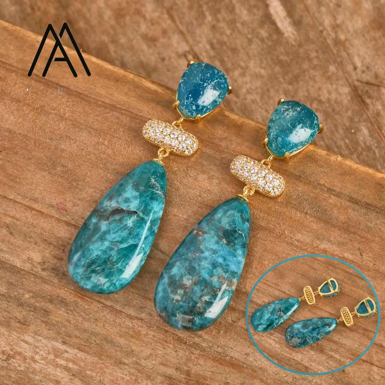

Waterdrop Pendant Earrings Natural Blue Apatite Gold-Plated Zircon Jewelry Luxury Classic Women's Earring Wedding Accessories