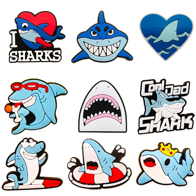 

9Pcs Shark Shoe Charms Pins for Clogs And Bubble Slides DIY Shoe Accessories Buckle Charms Party Gift Shoe Decoration