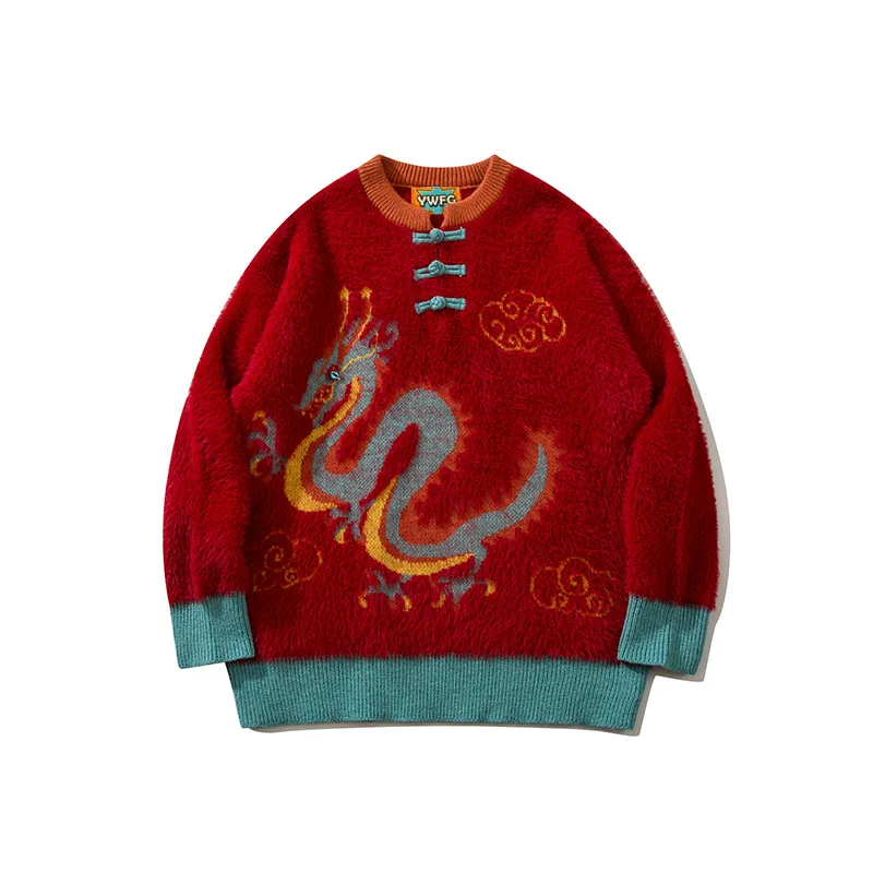 

Red New Year Christmas Chinese Knitwear Men's Dragon 2024 Clothes Spring Festival Couples' Parent-child Clothing Guofeng Sweater