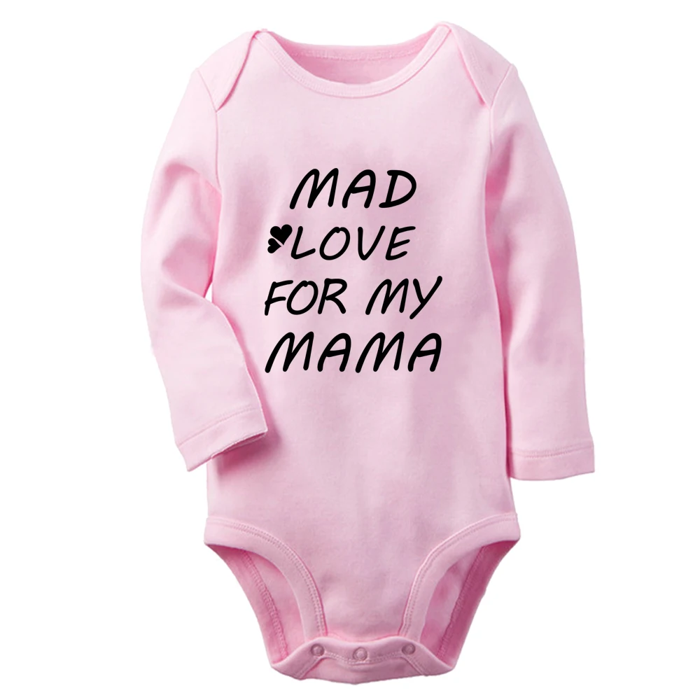 Mad Love For Mama Fun Graphic Baby Bodysuit Cute Boys Girls Rompers Infant Long Sleeves Jumpsuit Newborn Soft Clothes