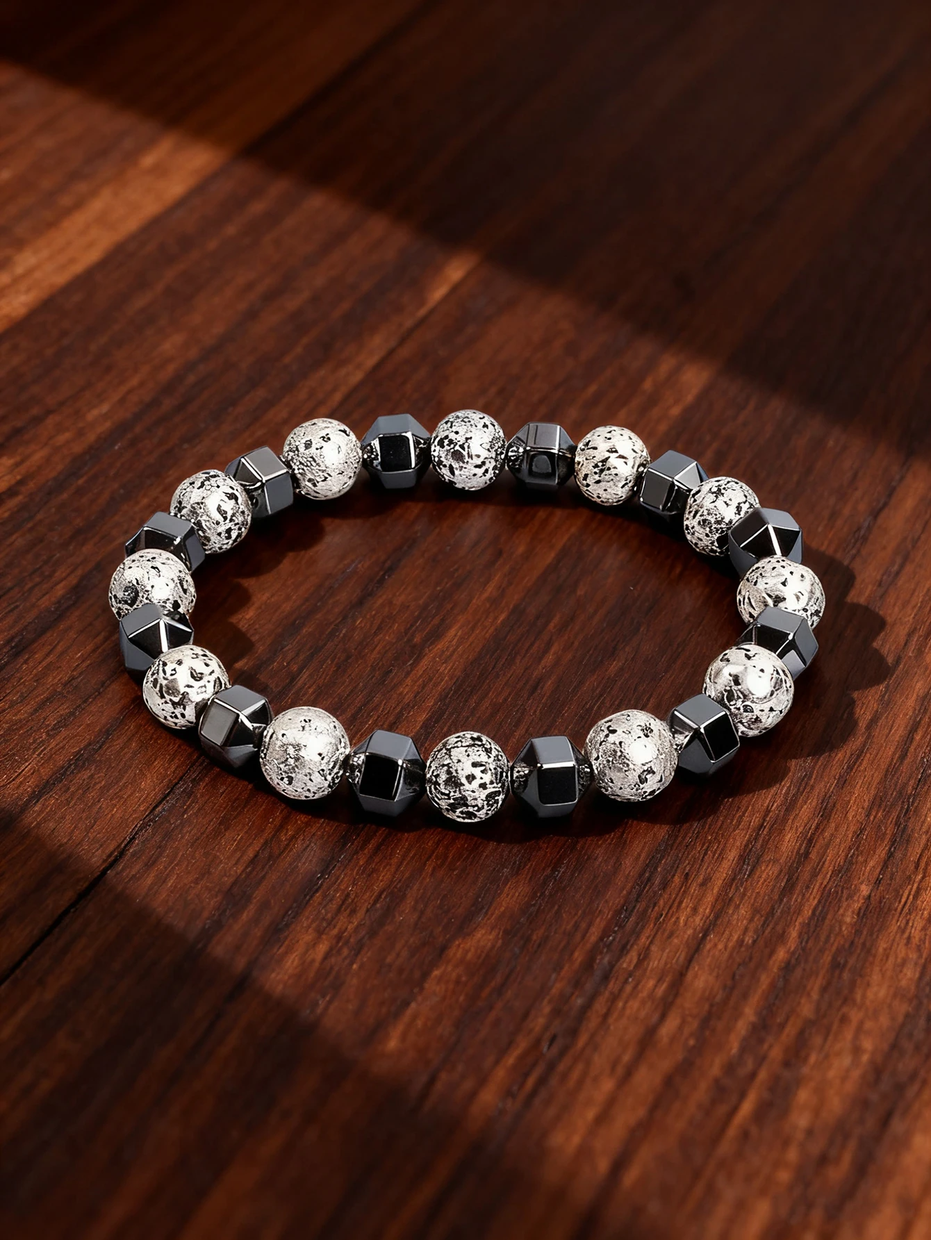 Natural Stone Hematite Bracelet Faceted Bead & Volcanic Lava Stone For Vigour Protection Strength Grounding Jewelry Gift For Men
