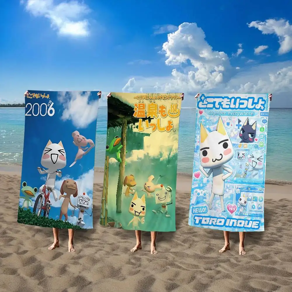 Cute White Cat Toro I-inoue Microfiber Beach Towel Absorbent Quick dry Soft Yoga Swimming Resort Mountain Climbing Towel