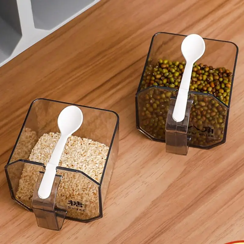 Wall Mount Seasoning Container Seasoning Spices Jars Clear Drawer Spice Jars Rack With Spoon Multi Condiment Dispenser Bottle