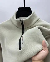 Ropa de hombre, suéter de cuello alto, prendas de punto a la moda para hombre, suéter grueso de medio cremallera grueso de Color sólido, suéter cálido de lujo