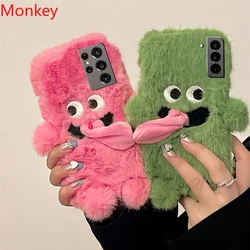 Cartoon Funny Tongue Out Case For Samsung Galaxy S24 Ultra S23 FE A05S A15 A25 A35 A55 A04 A14 A24 A34 A54 Warm Plush Soft Cover