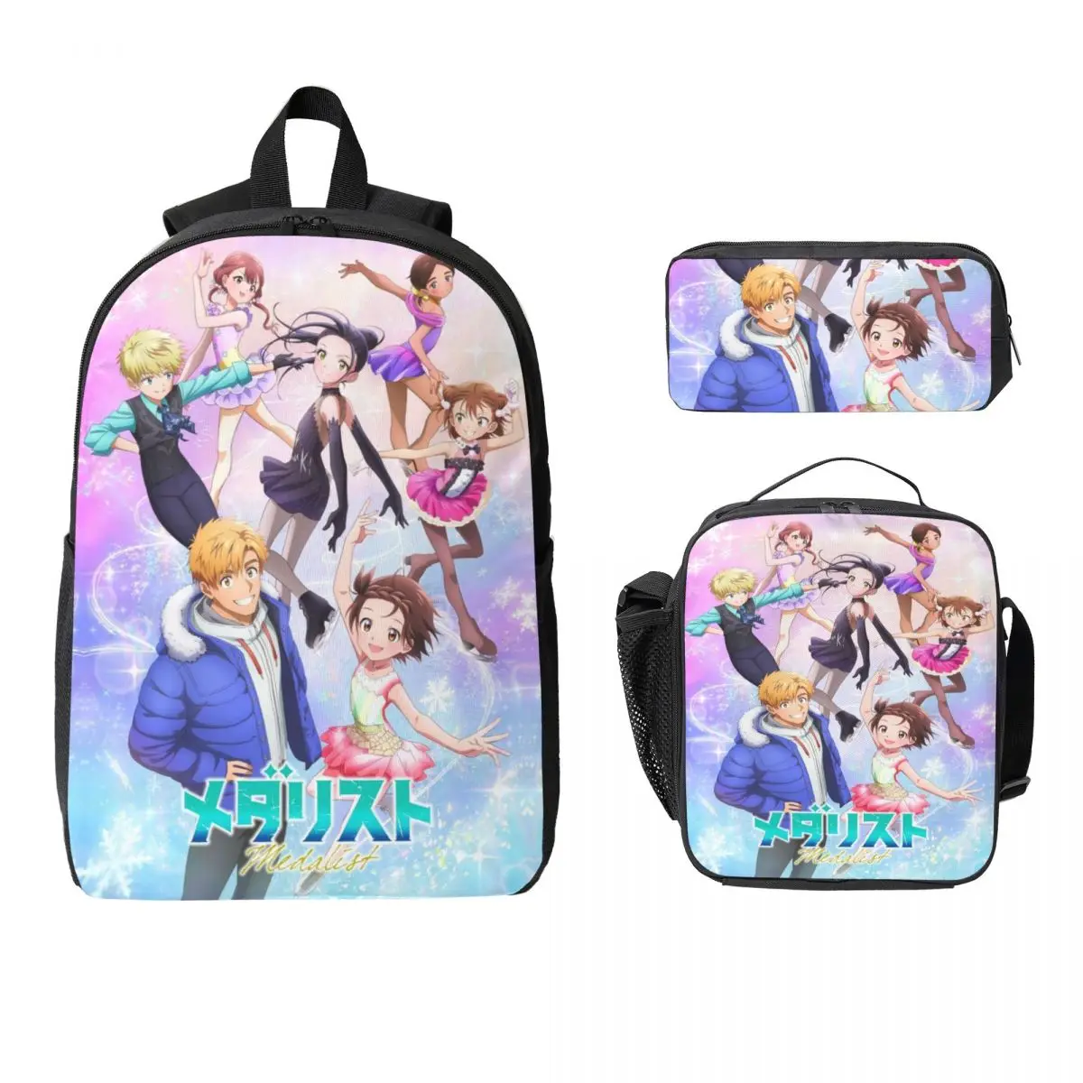 

3Pcs Medalists Anime Manga Backpack Set for Kids Pencil Boxes Bookbag Sets with Lunch Box For School Students Daypack