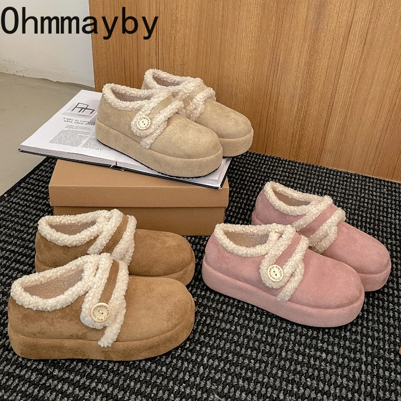 Модные винтажные женские лоферы на меховой подкладке, лаконичные туфли без шнуровки с круглым носком, осенне-зимние теплые хлопковые женские туфли на толстой подошве Модные винтажные женские лоферы на меховой подкладке, лаконичные туфли без шнуровки с круглым носком, осенне-зимние теплые хлопковые женские туфли на толстой подошве