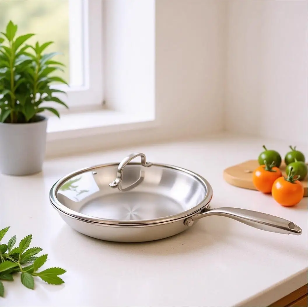 

HYS stainless steel oblique frying pan uncoated frying pan household commercial steak three-layer steel frying pan