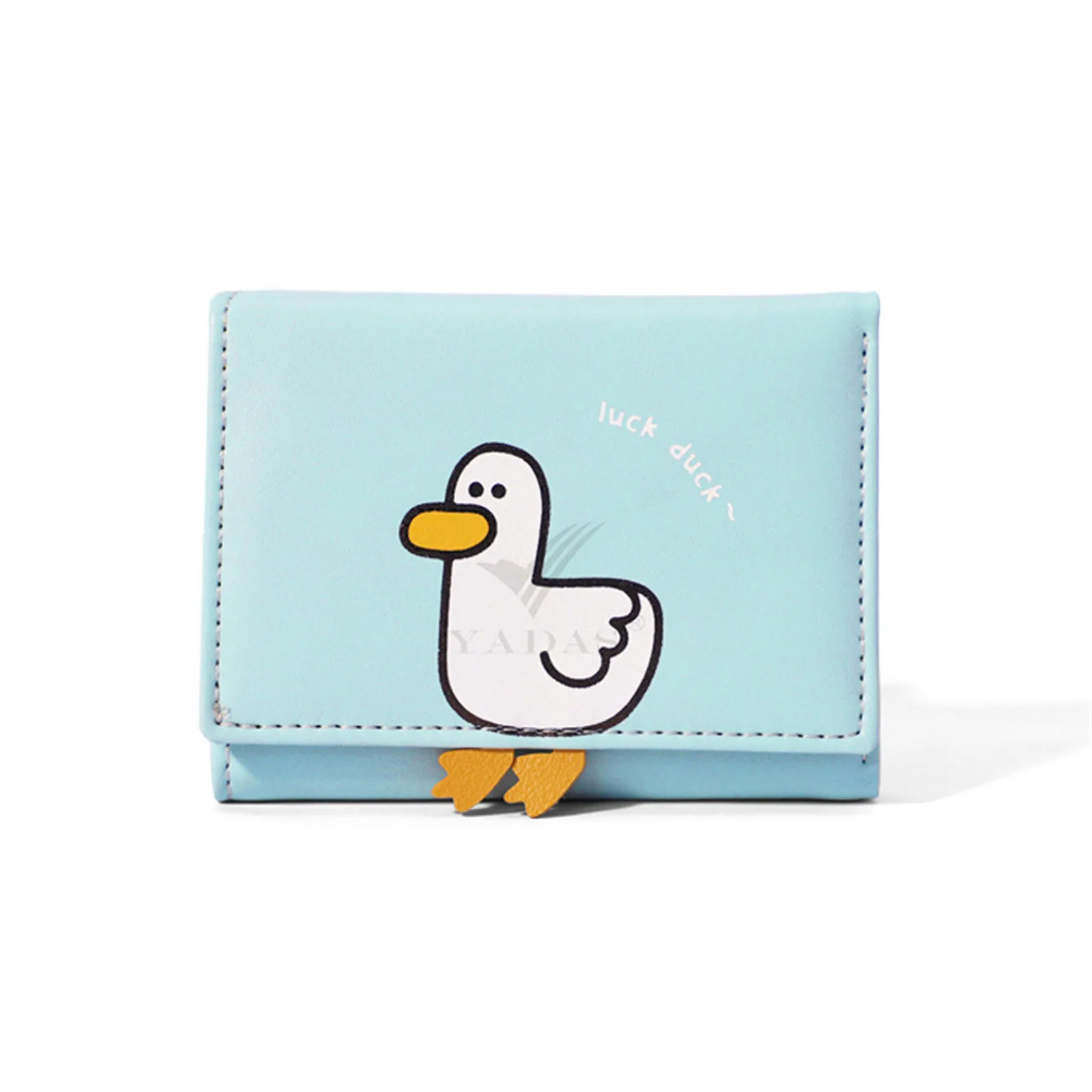 Criativo Dos Desenhos Animados Sorte Pato Design Carteira para Mulheres, PU Couro, Titular do Cartão Bancário, Carteiras Curtas, Bolsas Clipe de Dinheiro, Kawaii