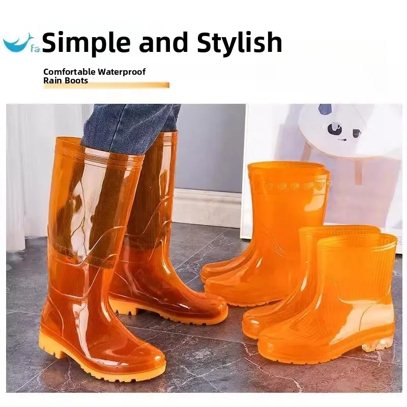 Yellow High-Tube Work Rain Boots Rubber Non-Slip Kitchen Oil-Resistant Waterproof No- Kitchen Accessories Hat Scarf Set