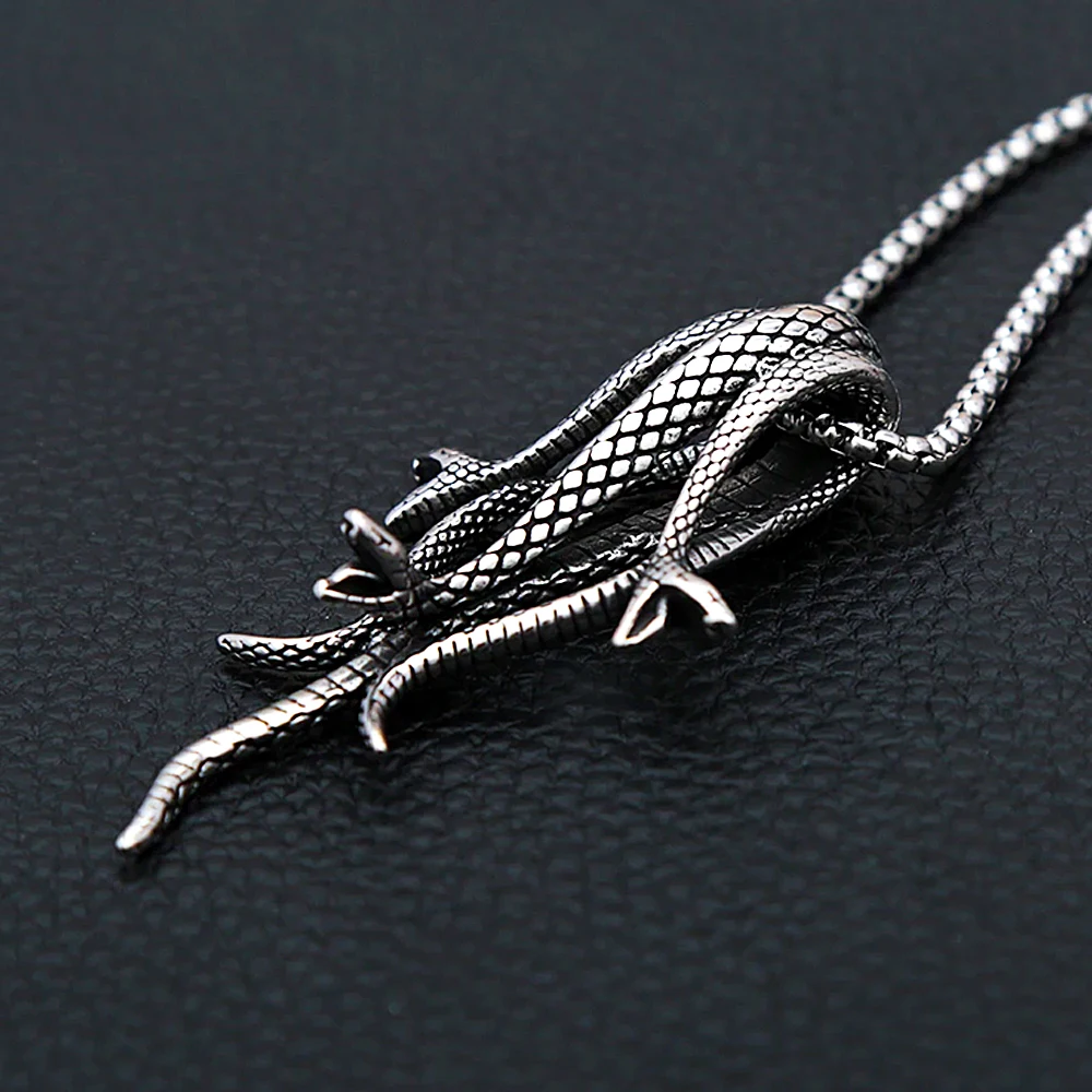 Vintage Three Headed Snake Necklace For Men Stainless Steel Punk Animal Pendant Unique Gothic Jewelry Gifts Dropshipping