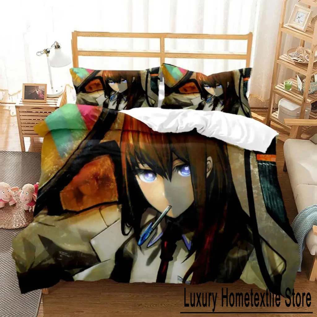 Anime Steins Gate Kurisu Makise 2/3pcs Bedding Set Boys Girls Twin Queen Size Duvet Cover Pillowcase Bed Kids Adult Home Textile