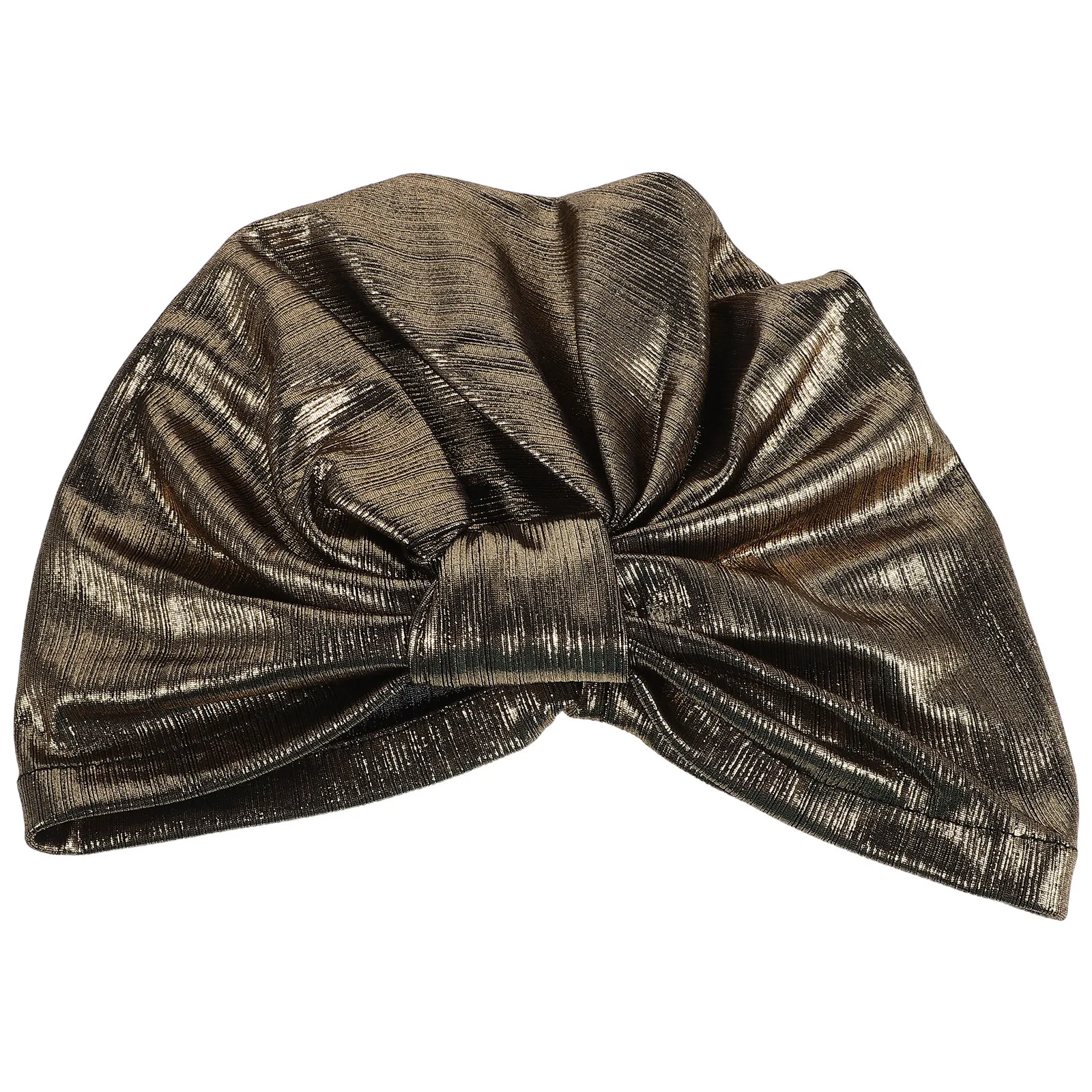 Metallic Golden Stretchy Headscarf Lightweight Twisted Pleated Turban Headwrap for Women Wedding Guest Chemo Soft Hat Hair Loss