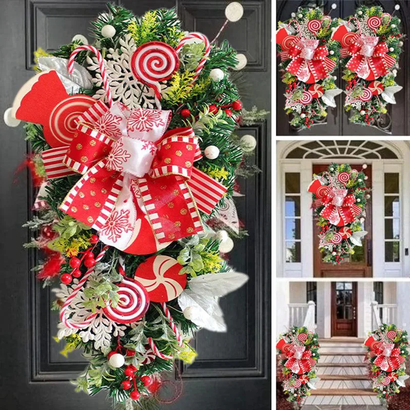 BMBY-2Pcs Christmas Candy Cane Wreath for Front Door Christmas Stairway Decorations Christmas Wreath for Indoor Decor