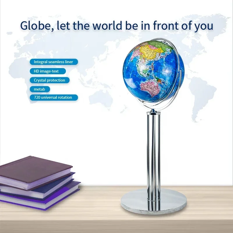 2025Seeball 80 cm four-column vertical bright chrome universal globe crystal hands holding a globe big globe for school