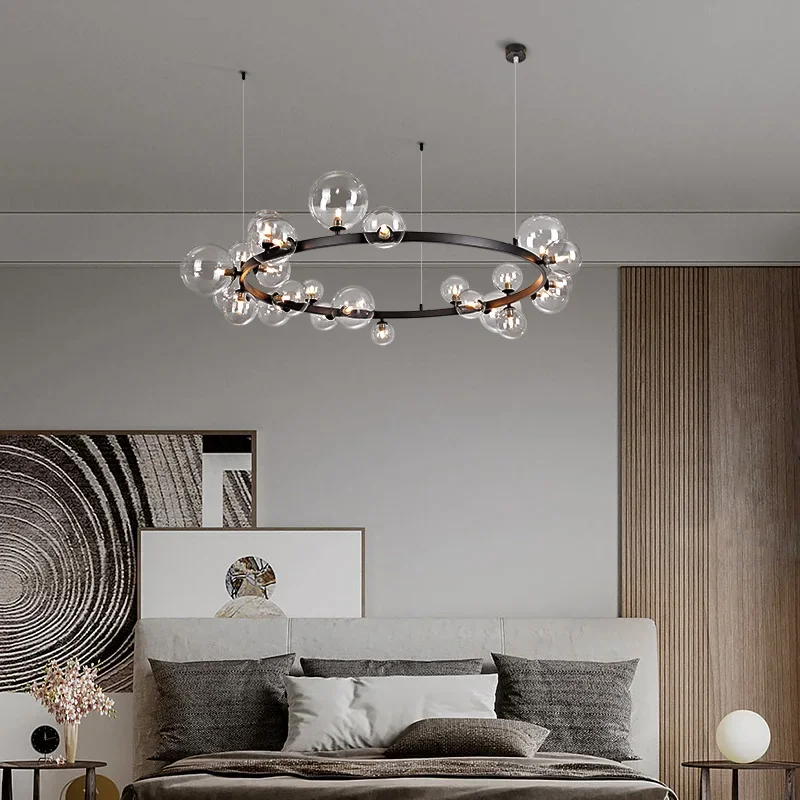 Nordic LED Clear Glass Bubble Chandeliers Luxury Luster Dining Room Ceiling Hanging Light Fixrures Bedroom