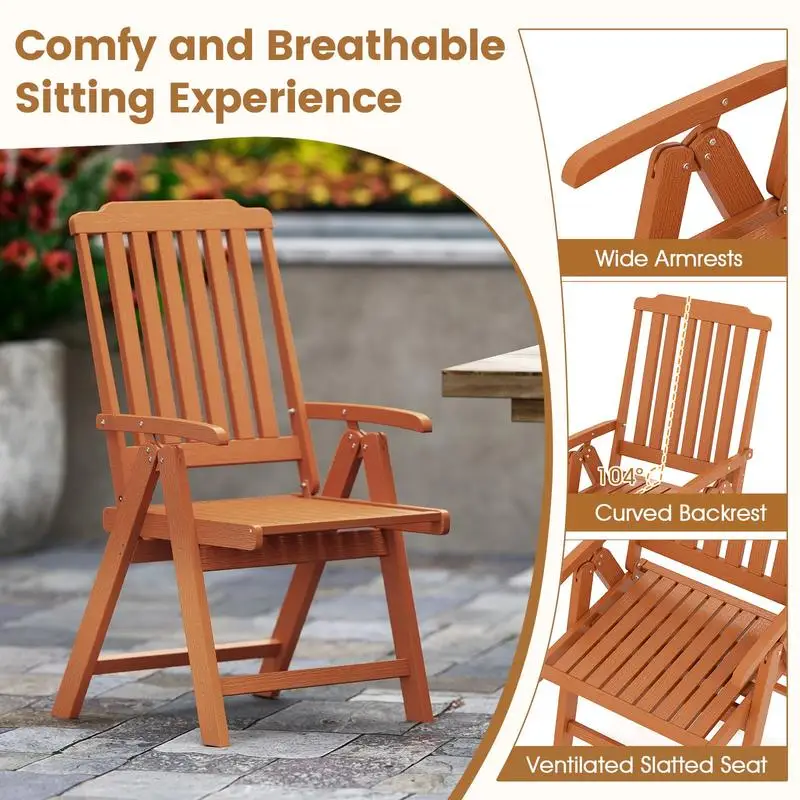 

Foldable Patio Chair All-Weather HDPE Outdoor Dining Chair with Armrest-Brown