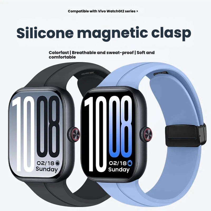 

2025 Magnetic buckle silicone strap suitable for vivo Watch GT2 Waterproof watch strap vivo Watch GT2 Smart Watch Accessories