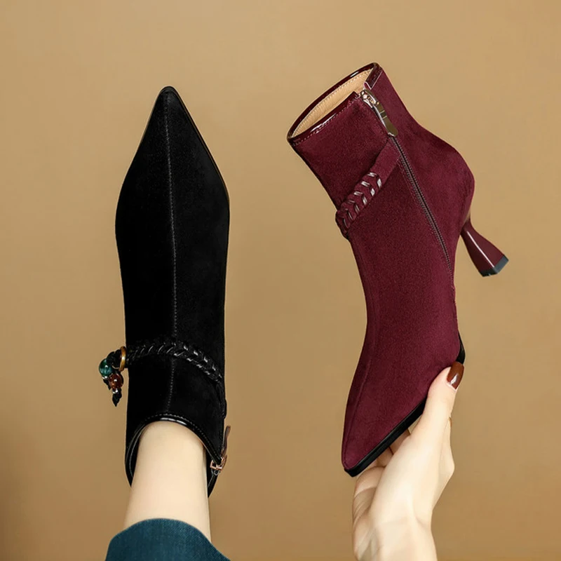 

Pointed Toe Women's Ankle Boots High Heels Fashion Dress Shoes Designer Luxury Winter Boots 2025 New Elegant Pumps Mujer Botas