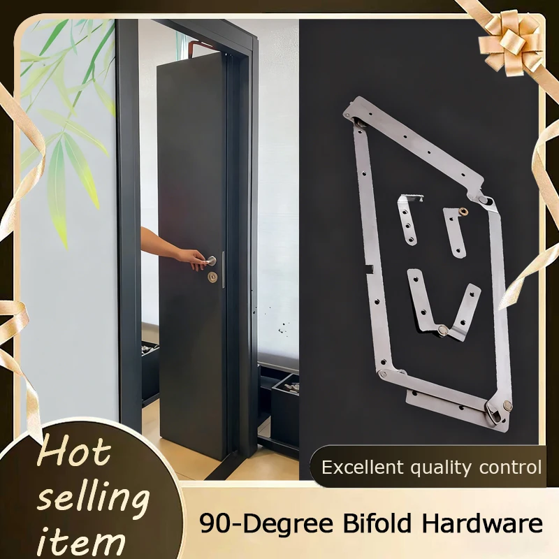 

90 Degree Foldable Door Hardware No Bottom Track Smooth Swing & Fold Complete Set 304 Stainless Steel For Interior Wood Doors