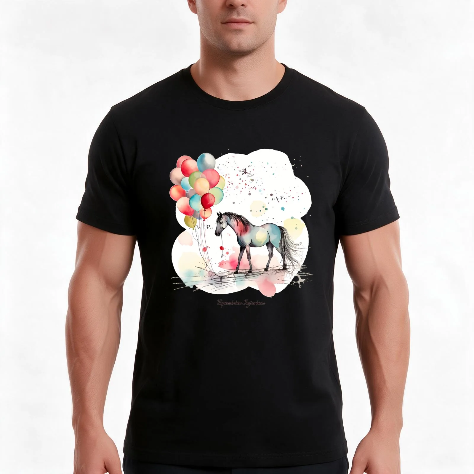 Horse with Balloons - Flower Horse T-Shirt, Summer Casual Cotton Tee, Oversized Streetwear Tops, Vintage Graphic Print