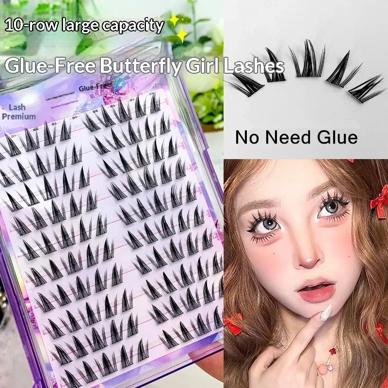 Selbstklebende, kleberfreie falsche Wimpern, geflügelte, flauschige, natürliche, dicke Manga-Augen, wiederverwendbar, vergrößerte Augen, einfach anzuwenden