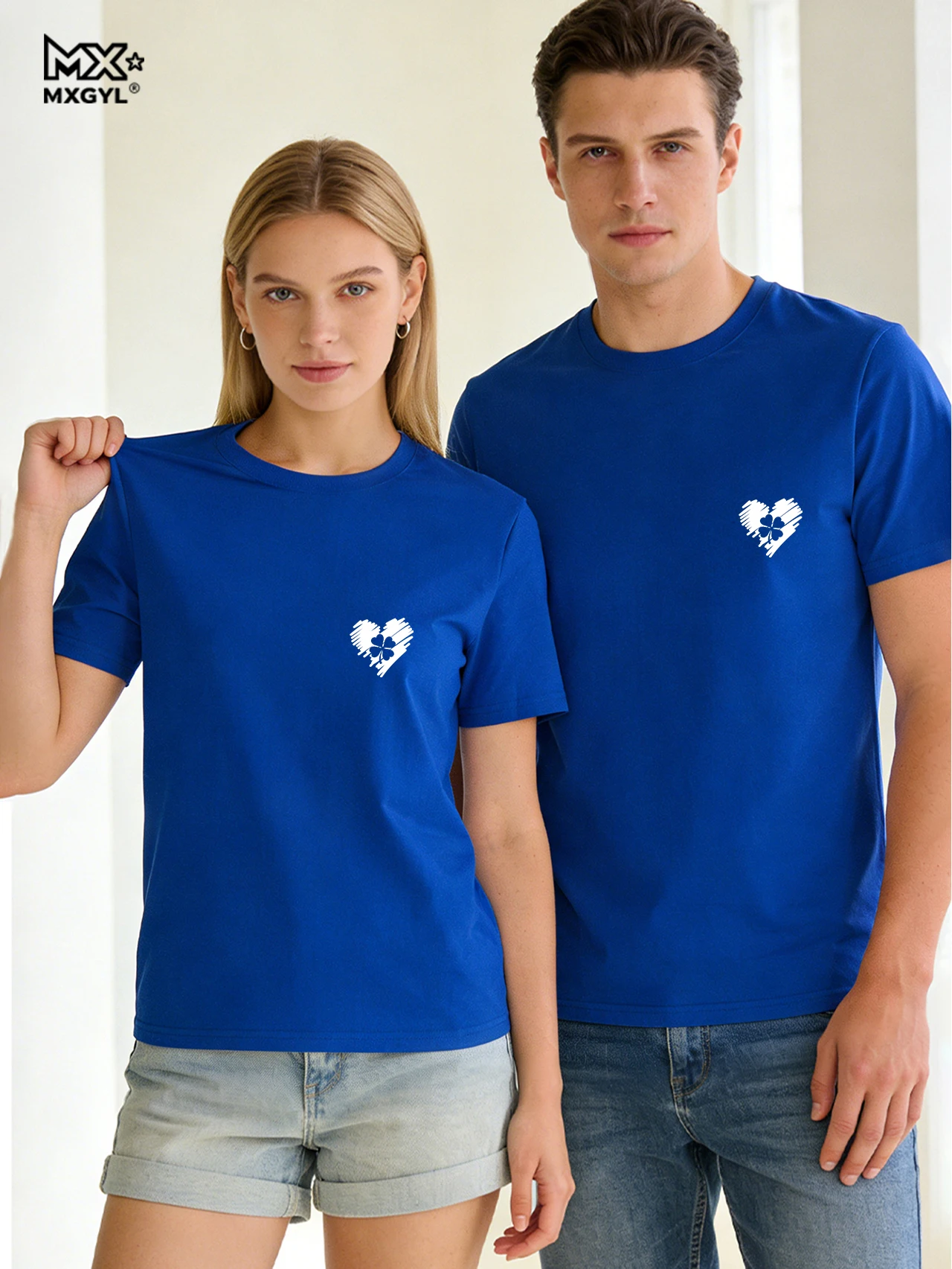 

Couple Tops 2026 Summer New Round Neck Handsome Tops Fashion Printed Tees Love Heart Short Sleeve Cotton T-Shirts