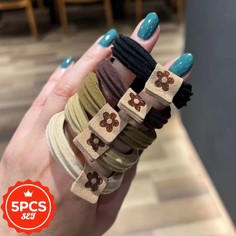 

5Pcs/set Bold and Durable Hair Ties with Beautiful Flowers- High Elastic Hair Bands for Women,Elegant Ponytail Hair Rope Holders