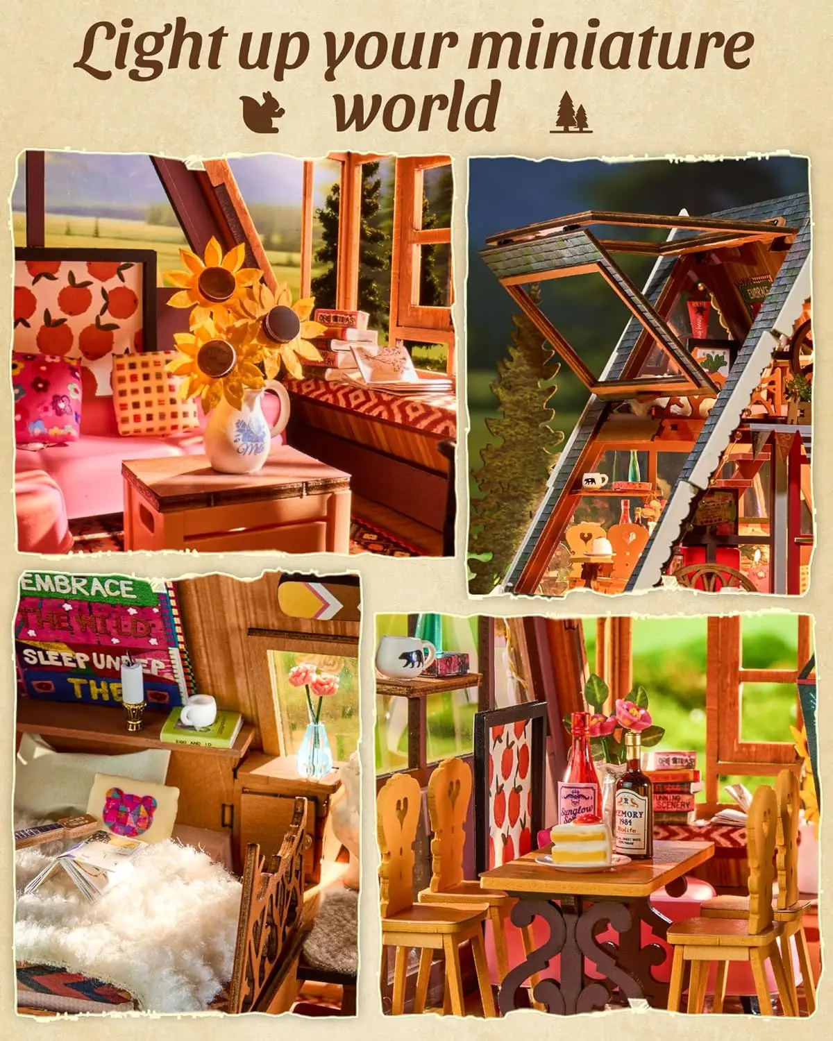 Robotime Rolife A-Frame Cabina Diy Kit de casa en miniatura Casa de muñecas de madera a partir de 14 años Decoración del hogar Regalos para mujeres y hombres