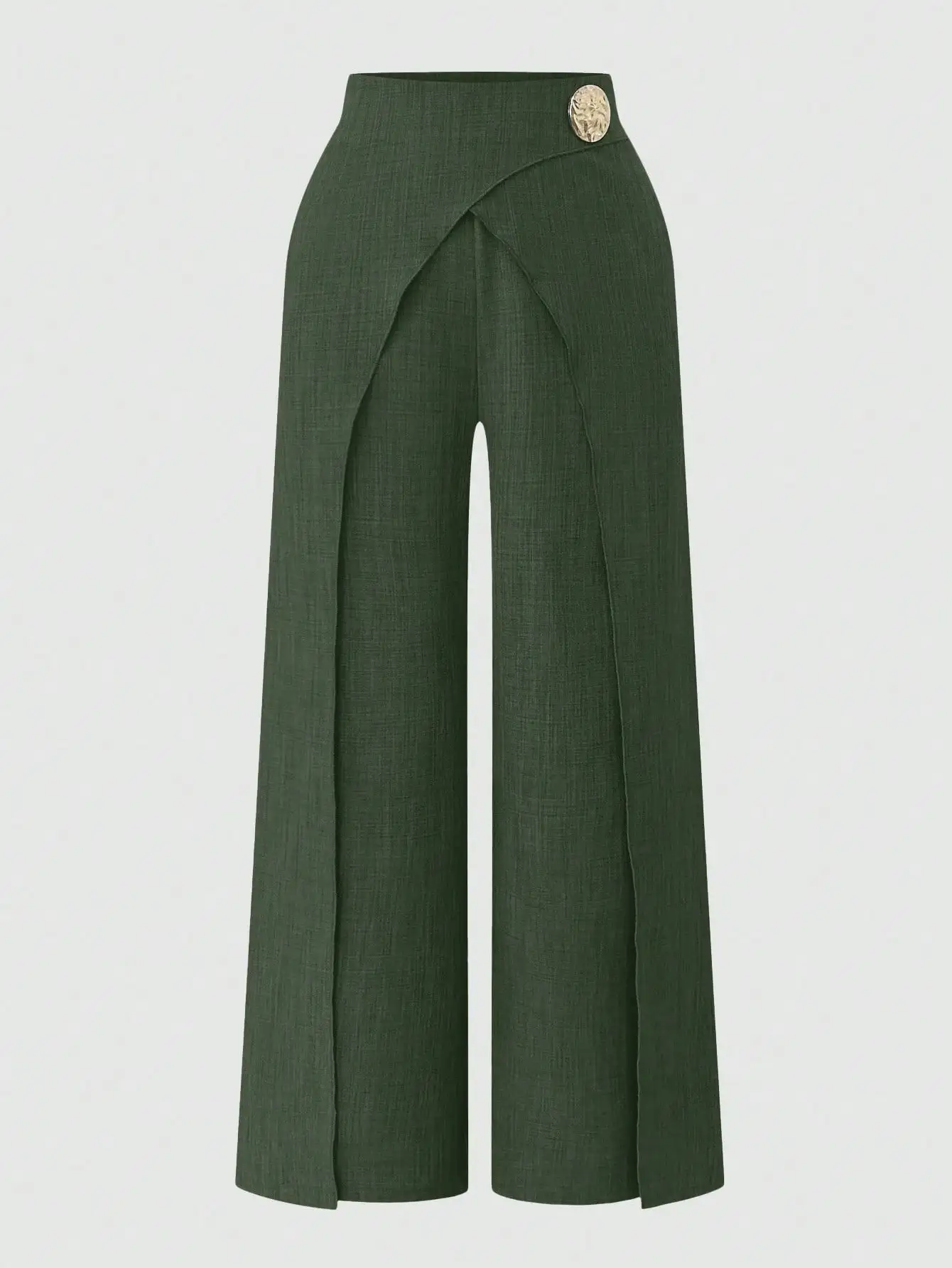 

Женские широкие брюки с перекрывающимся дизайном и декоративной золотой пряжкой