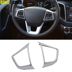 For Hyundai Creta 2015 2016-2019 Chrome Interior Steering Wheel Panel Cover Trim Badge Frame Molding Garnish Bezel Surround 2pcs