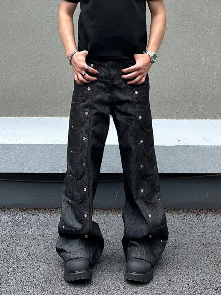 

2026 American Retro Y2K Style Multi Pockets Black Baggy Jeans Pants For Men Clothing Luxury Cotton Long Trousers Pantaloni Uomo