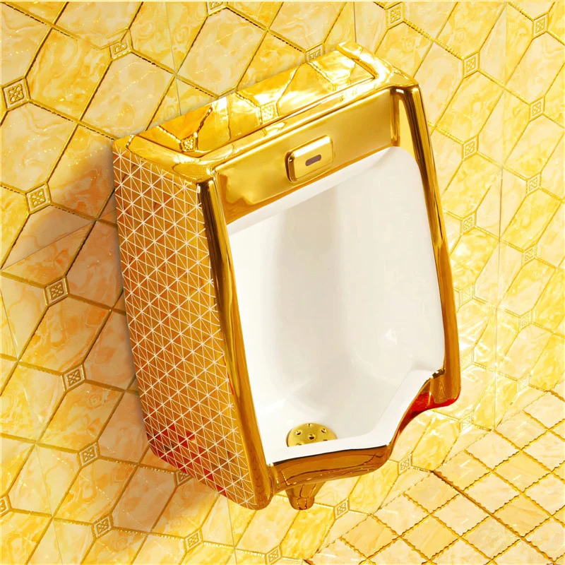 Gold wall-mounted ceramic electroplated urinal deodorant, water-saving and antifreeze men's urinal