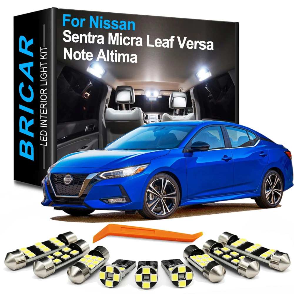 Bricar Interior LED Light Kit For Nissan Micra K12 K13 K14 Versa Sentra B16 B17 B18 Leaf ZE0 ZE1 Note E11 E12 E13 Altima L33 L34