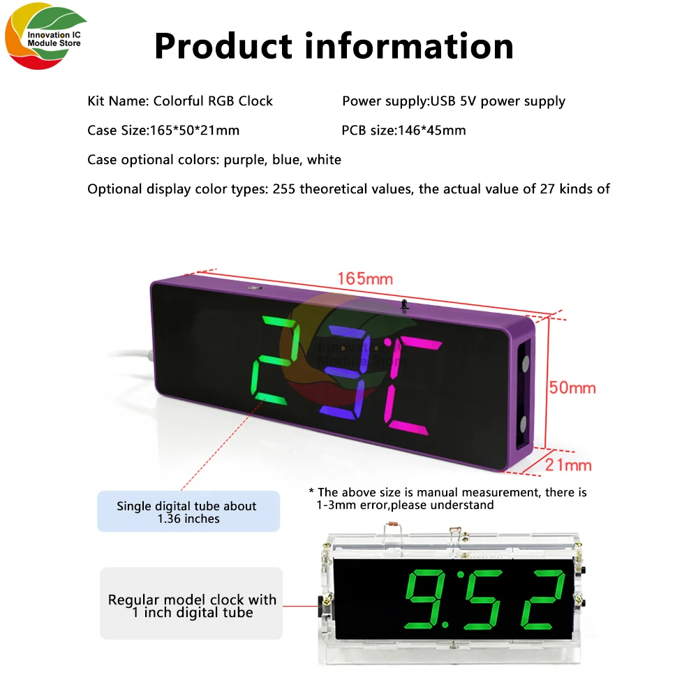 Colorful Digital Clock Diy Kit Colorful Rgb Clock Microcontroller Soldering Exercise Practical Training Production Loose Parts