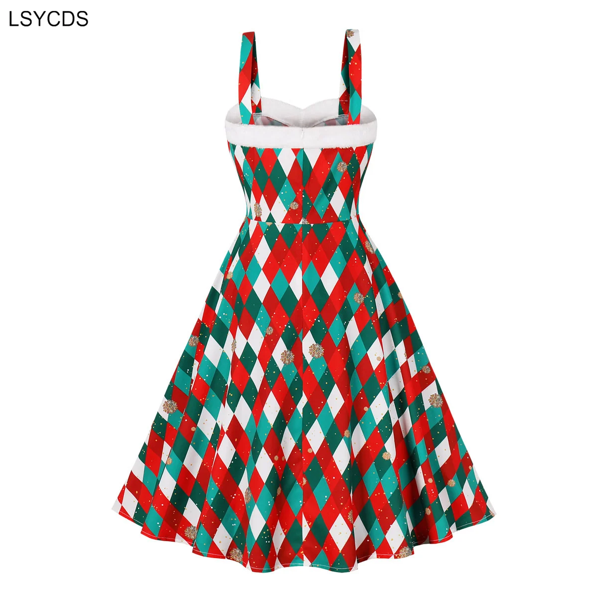 LSYCDS Women Christmas Dress 2025 High Waist Vintage Clothes Evening Party Dress Sleeveless Multicolor Print Midi Tank Dresses